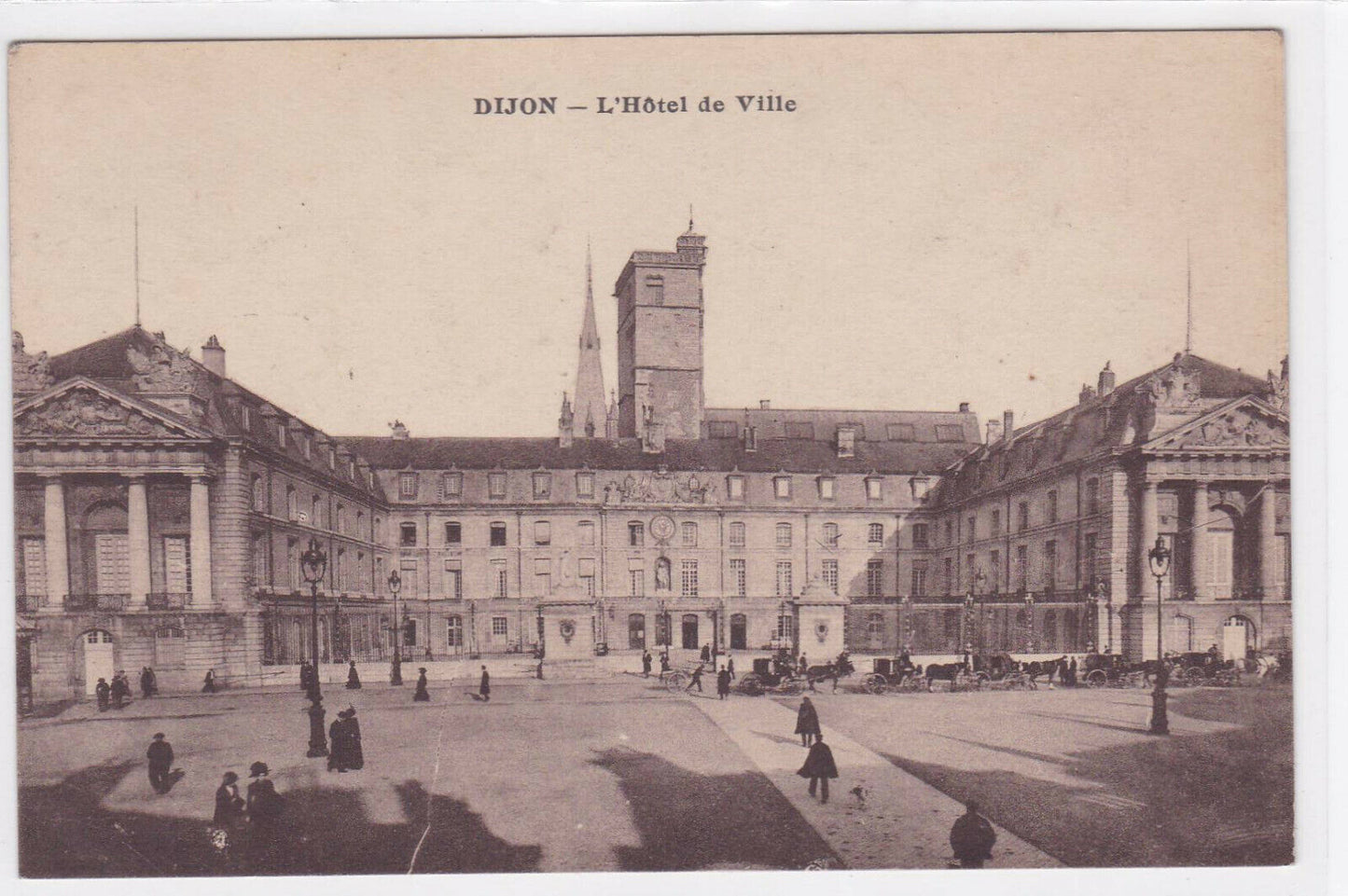 OLD POSTCARD CPA DIJON TOWN HALL ADVERTISING PARIZOT MUSTARD