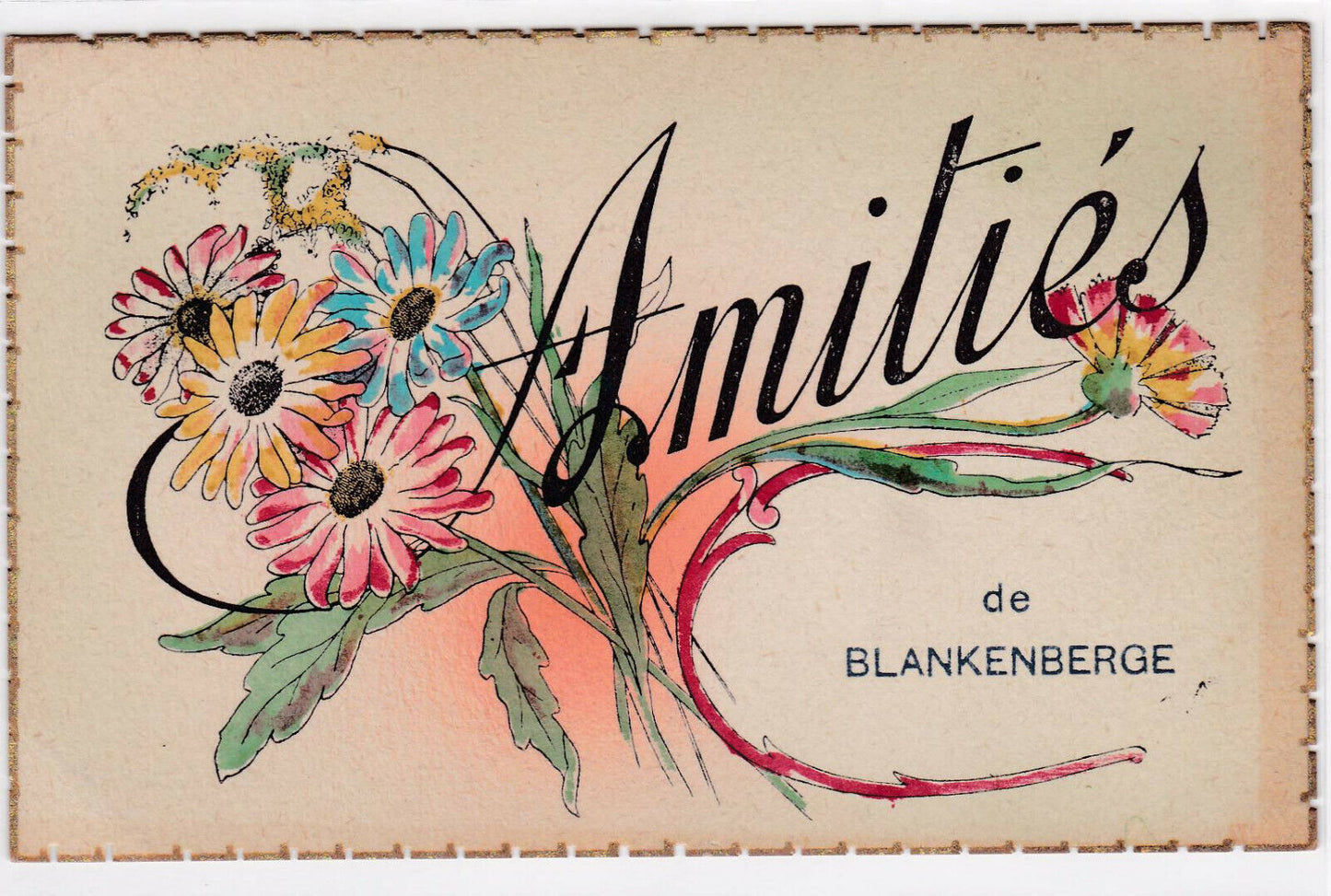 LOT DE 2 CARTES POSTALES ANCIENNES CPA AMITIES UN BAISER DE BLANKENBERGE