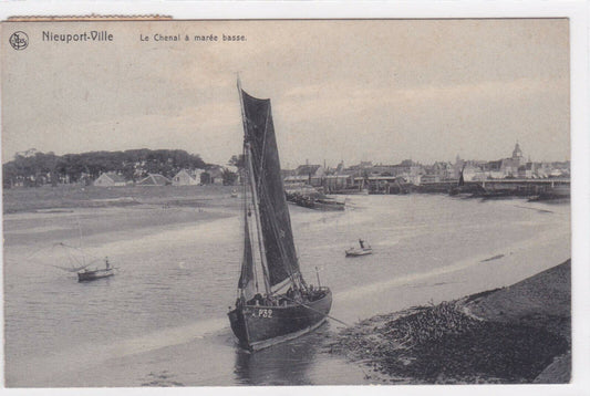 CARTE POSTALE ANCIENNE NOIR & BLANC CPA NIEUPORT-VILLE LE CHENAL A MAREE BASSE