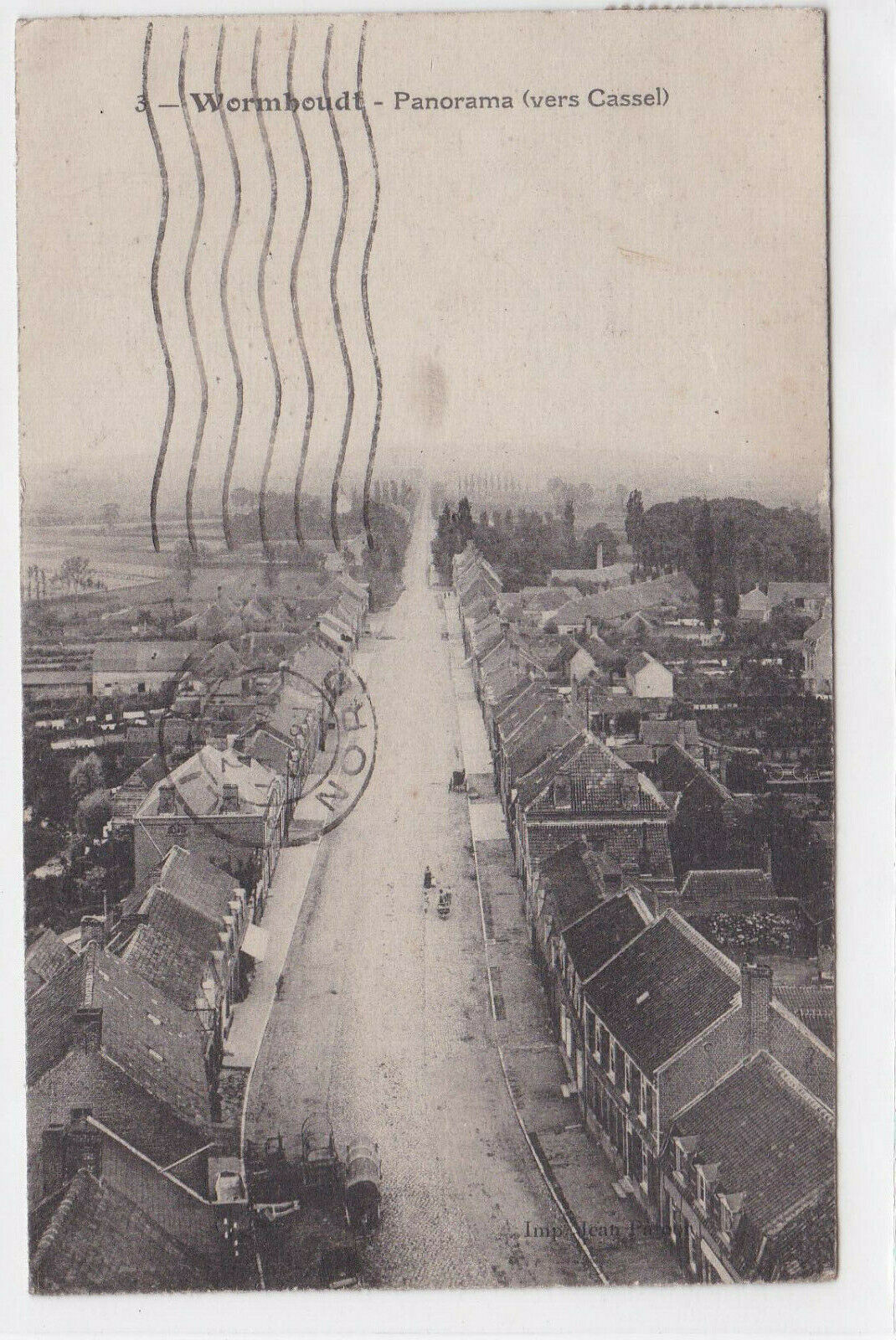 OLD BLACK & WHITE POSTCARD WORMHOUDT PANORAMA TOWARDS CASSEL (1921)