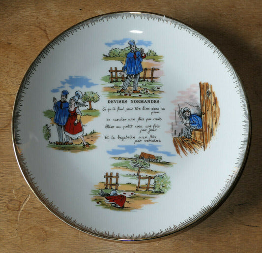 ASSIETTE DECORATIVE EN PORCELAINE FERRAND PF DEVISES NORMANDES NORMANDIE HUMOUR