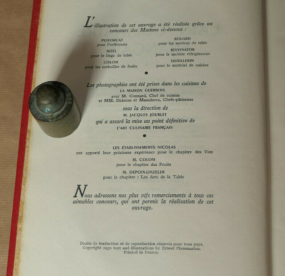 L'ART CULINAIRE FRANCAIS / FLAMMARION 1950 / CUISINE PATISSERIE CONSERVES