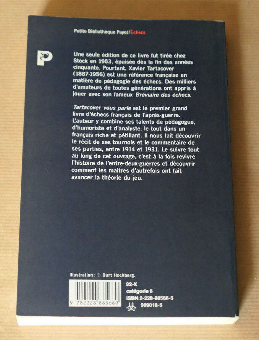 TARTACOVER VOUS PARLE / XAVIER TARTACOVER / THEORIE JEU ECHECS PAYOT 1992