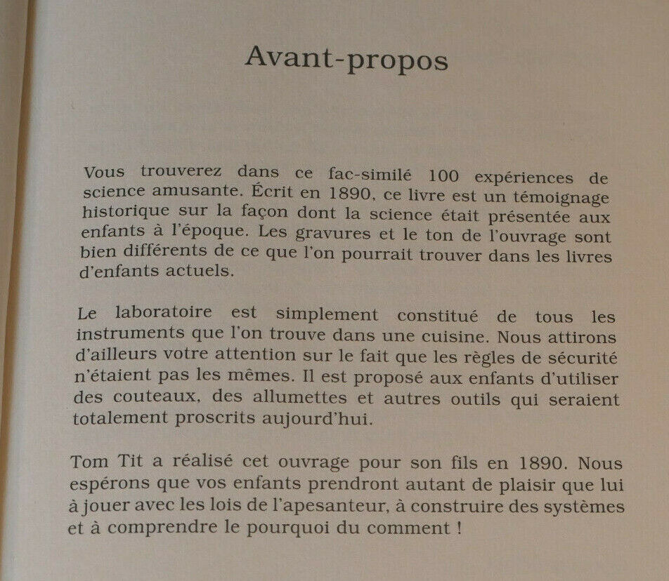 100 EXPERIENCES DE SCIENCE AMUSANTE / TOM TIT / 1890 REEDITION 2011