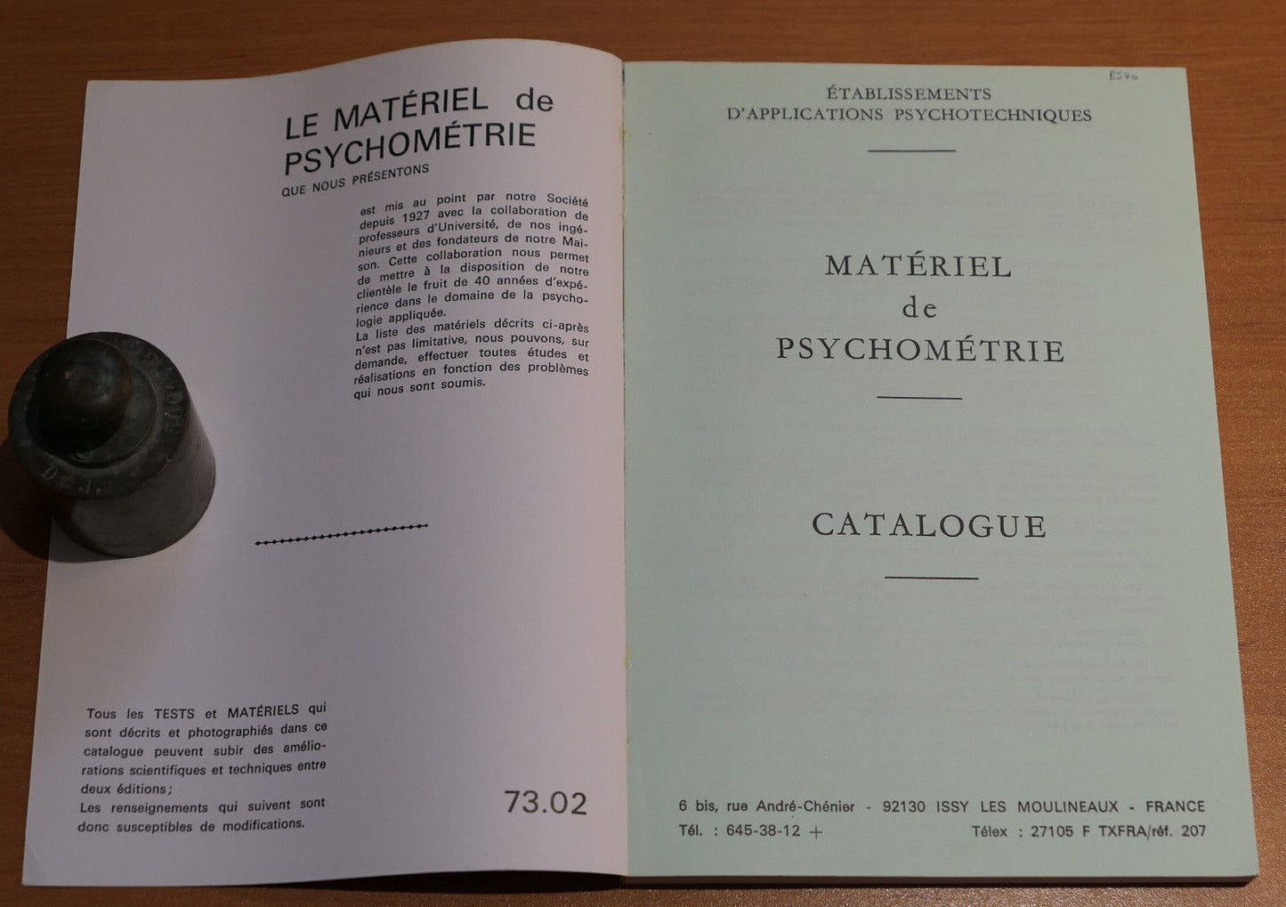 PSYCHOMETRIE CATALOGUE MATERIEL SCIENCE TECHNIQUE TESTS EAP 1973