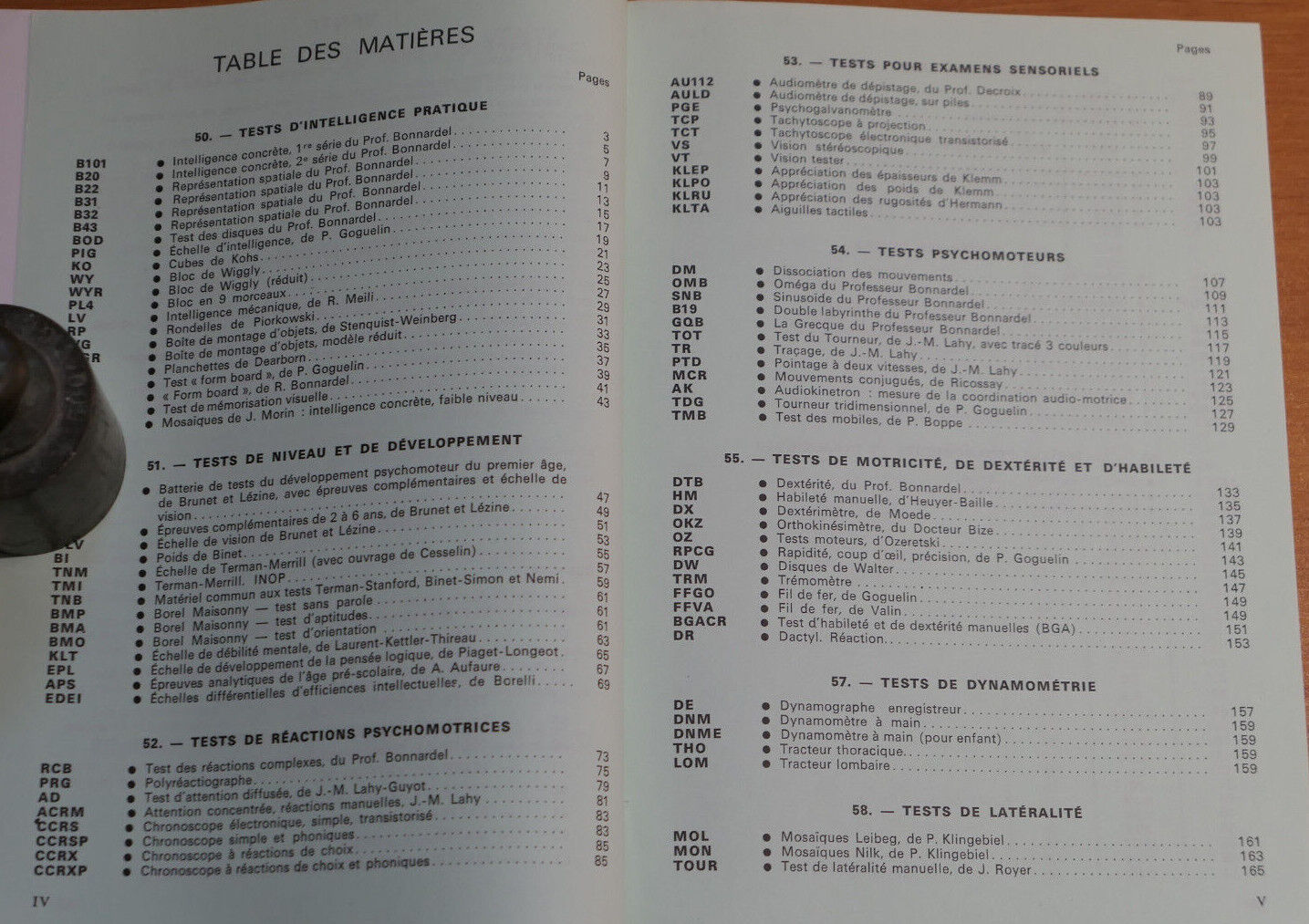 PSYCHOMETRIE CATALOGUE MATERIEL SCIENCE TECHNIQUE TESTS EAP 1973