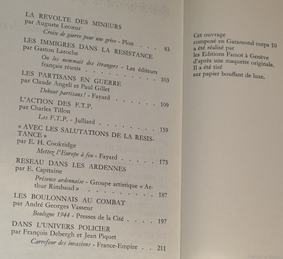 LA RESISTANCE DANS LE NORD / HISTOIRE MILITARIA WW2 RECITS / EDITIONS FAMOT 1974