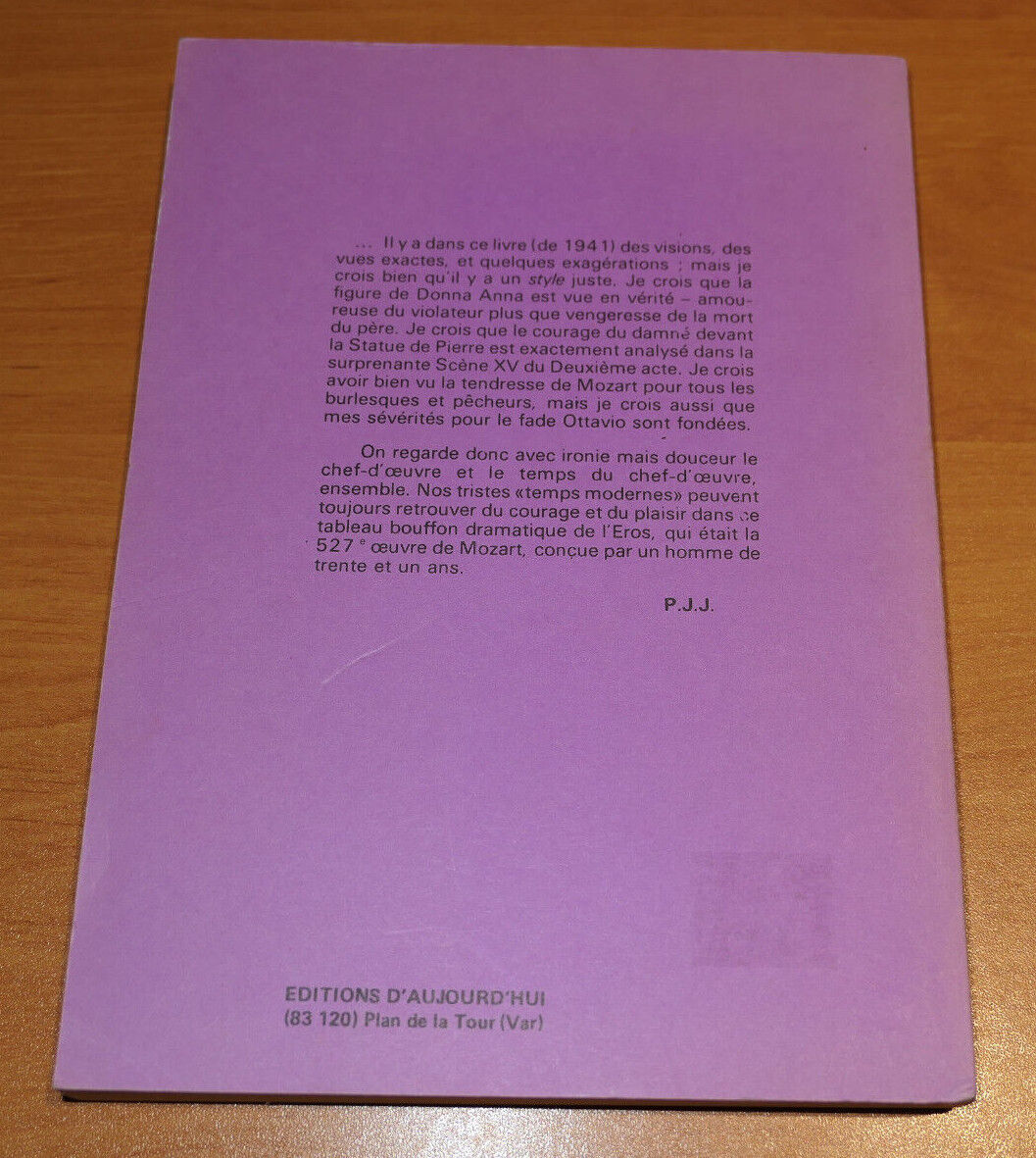 LE DON JUAN DE MOZART / PIERRE JEAN JOUVE / EDITIONS D'AUJOURD'HUI 1977