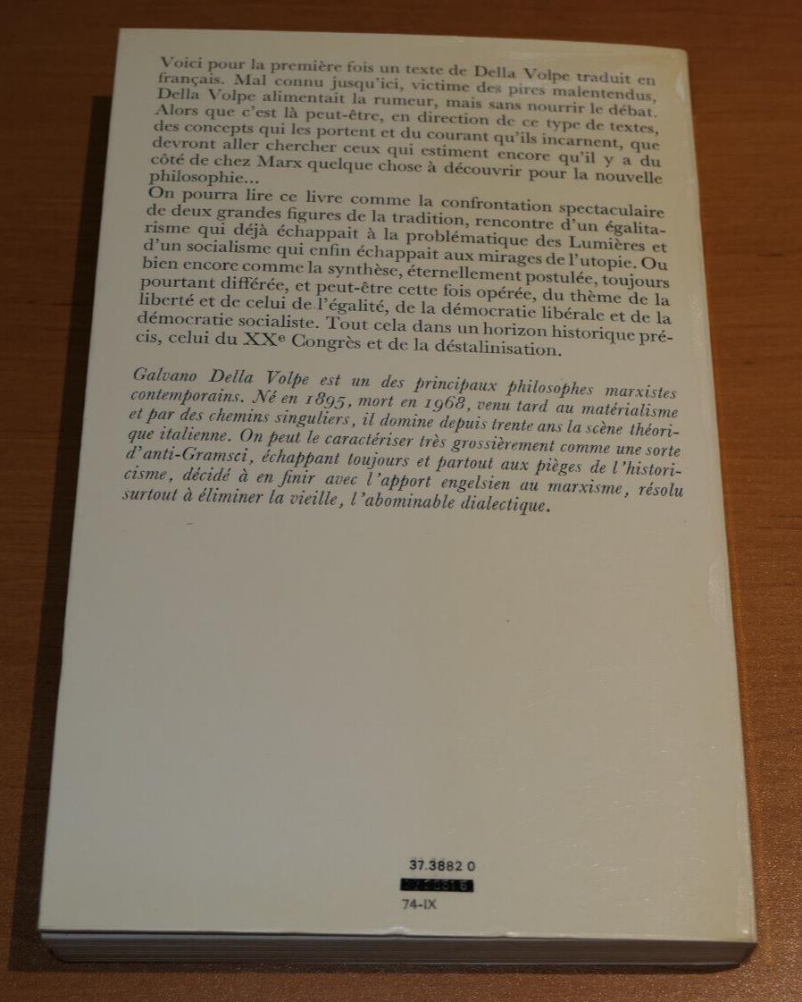 ROUSSEAU ET MARX ET AUTRES ECRITS / GALVANO DELLA VOLPE / GRASSET 1974