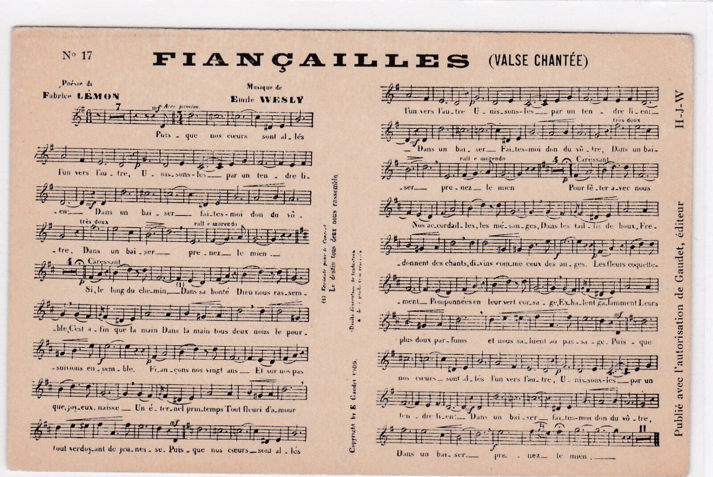 CARTE POSTALE ANCIENNE CPA FIANCAILLES VALSE CHANTEE MUSIQUE PARTITION