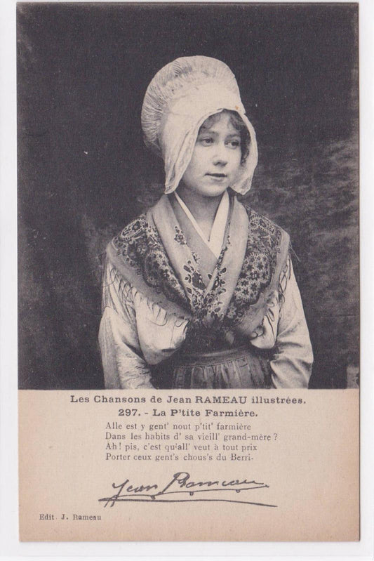 CARTE POSTALE ANCIENNE LES CHANSONS DE JEAN RAMEAU ILLUSTREES LA P'TITE FARMIERE