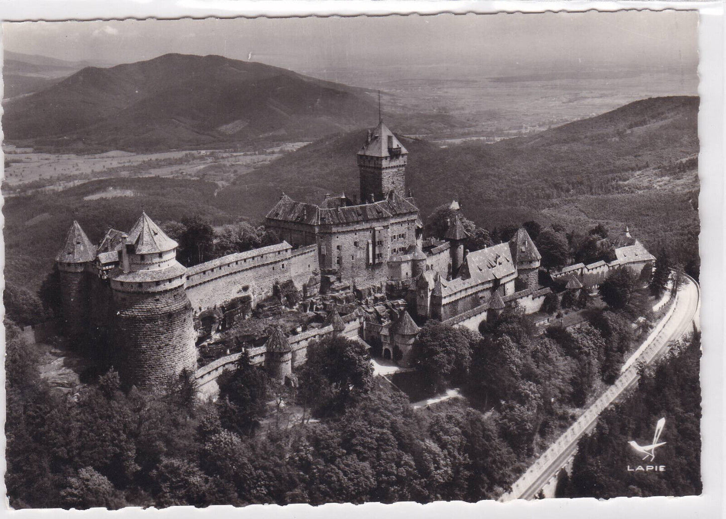 CPSM POSTCARD ON A PLANE OVER HAUT-KOENIGSBOURG LAPIE AERIAL VIEW