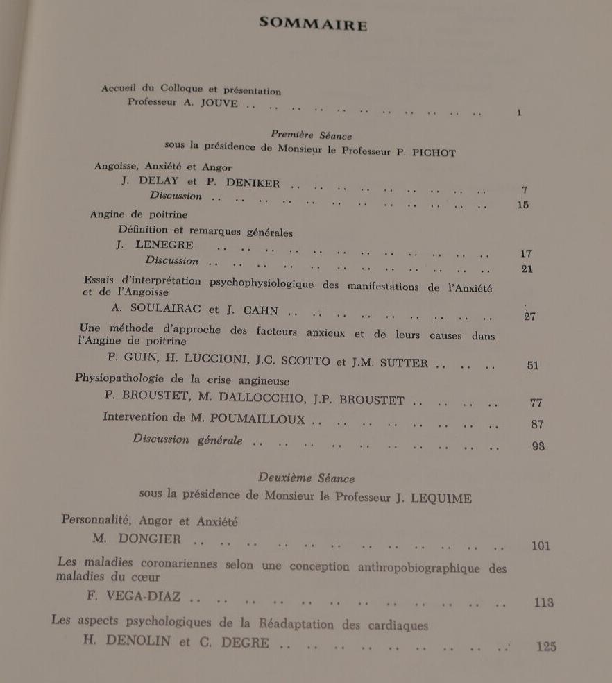 COLLOQUE INTERNATIONAL ANXIETE ANGOISSE ANGOR MONACO 1970 MEDECINE PSYCHOLOGIE