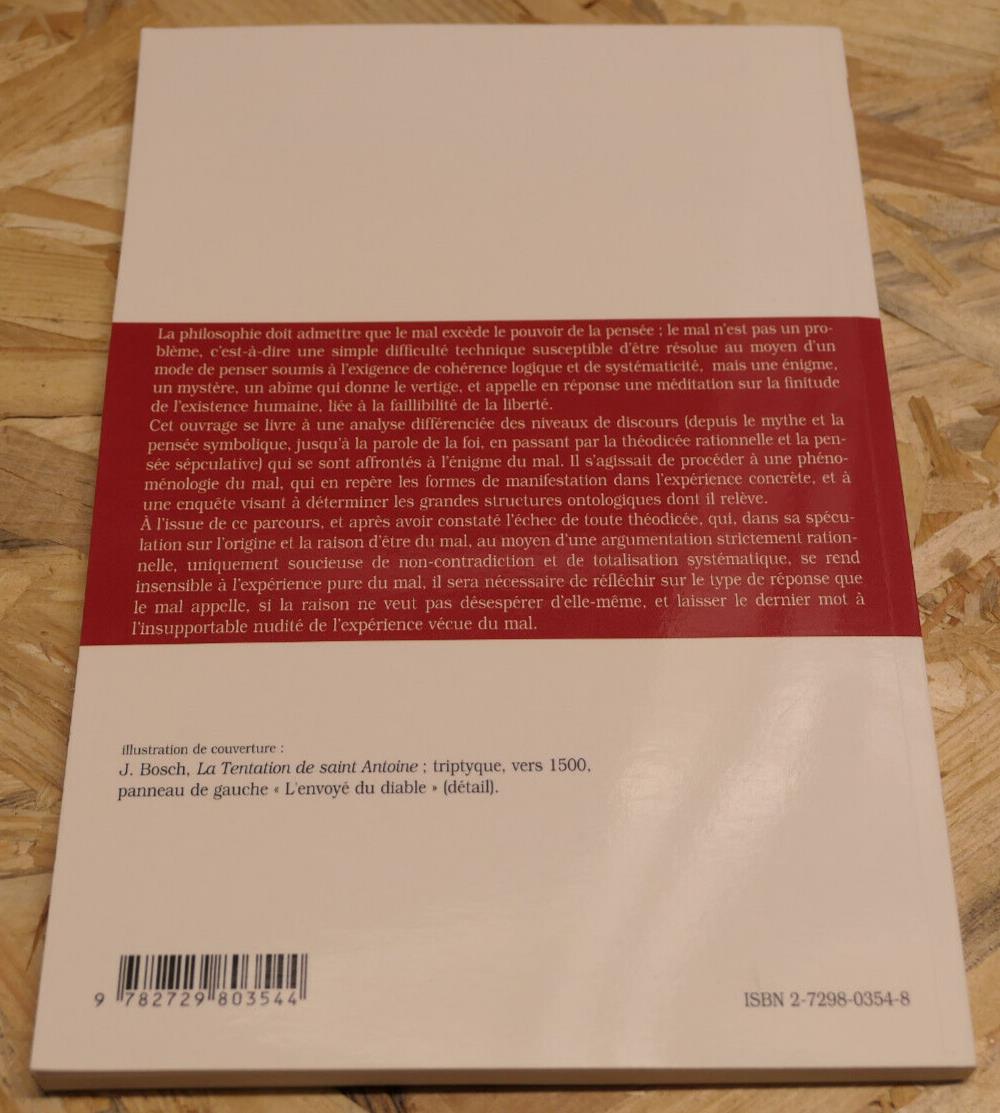 LA QUESTION DU MAL / PHILIPPE FONTAINE / PHILOSOPHIE ELLIPSES 2000