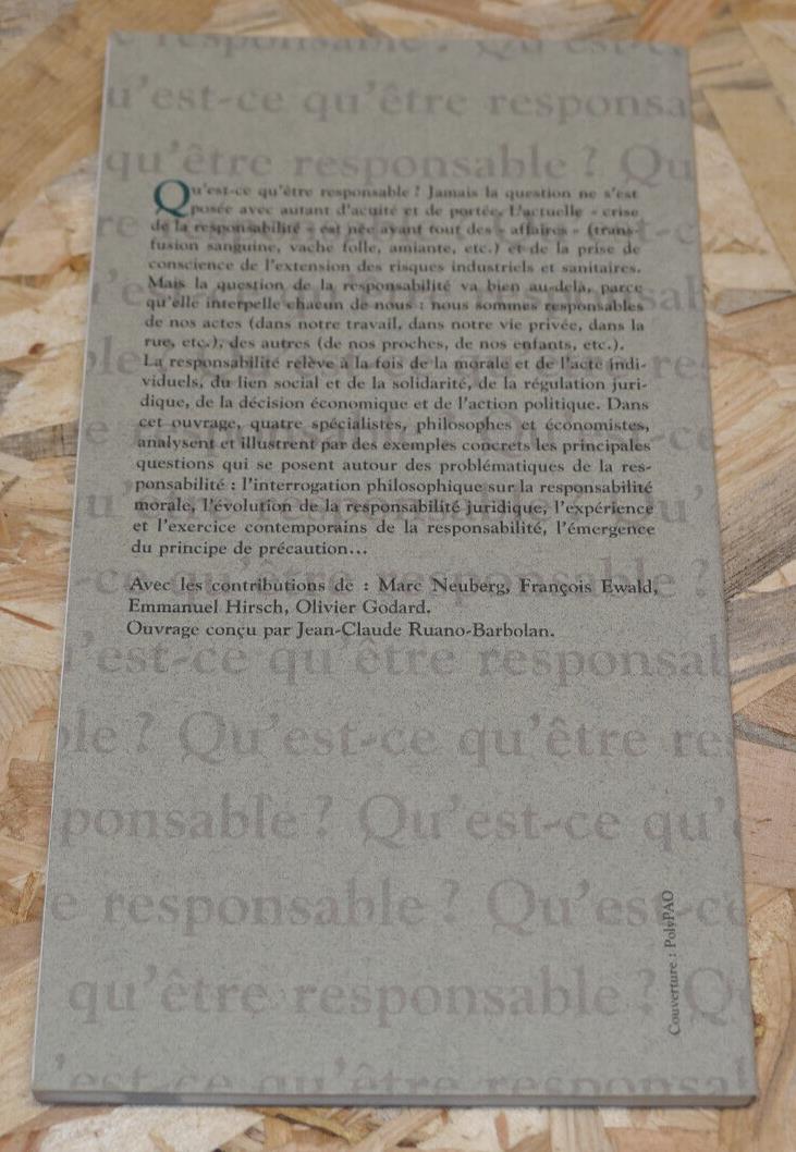 QU'EST-CE QU'ETRE RESPONSABLE ? / COLLECTIF PHILOSOPHIE SOCIOLOGIE / 1997