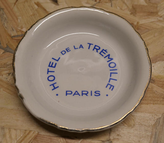 ANCIEN CENDRIER FAIENCE HOTEL DE LA TREMOILLE PARIS ORCHIES MOULIN DES LOUPS