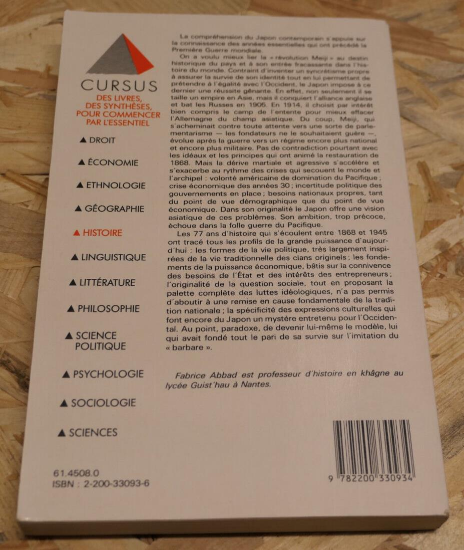 HISTOIRE DU JAPON 1868-1945 / FABRICE ABBAD / ARMAND COLIN 1992