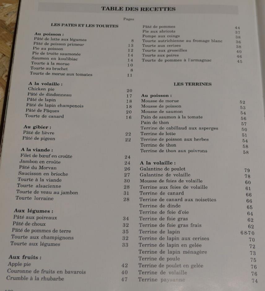 PATES ET TERRINES VIANDES POISSONS LEGUMES FRUITS / SAEP 1989 / CUISINE RECETTES