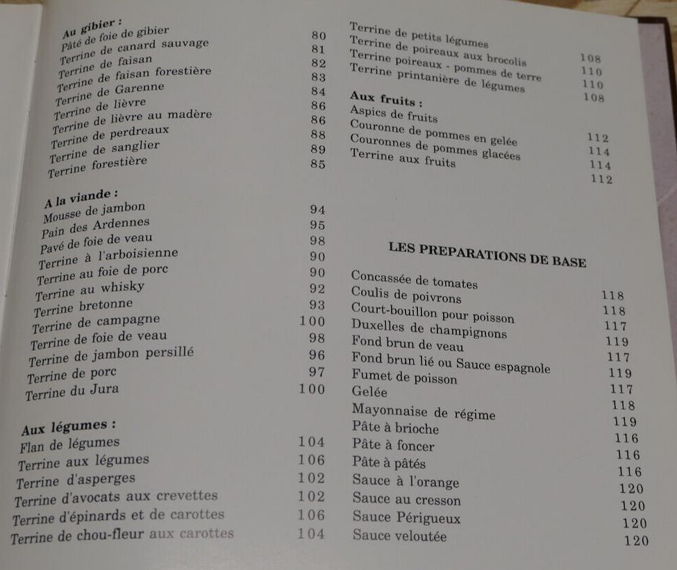 PATES ET TERRINES VIANDES POISSONS LEGUMES FRUITS / SAEP 1989 / CUISINE RECETTES