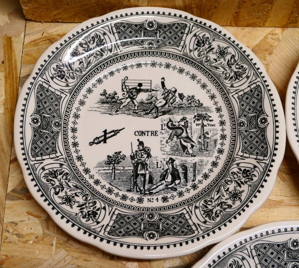 Assiette À Dessert Parlante Décorative Fantaisie Rébus Gien - Lot de 7