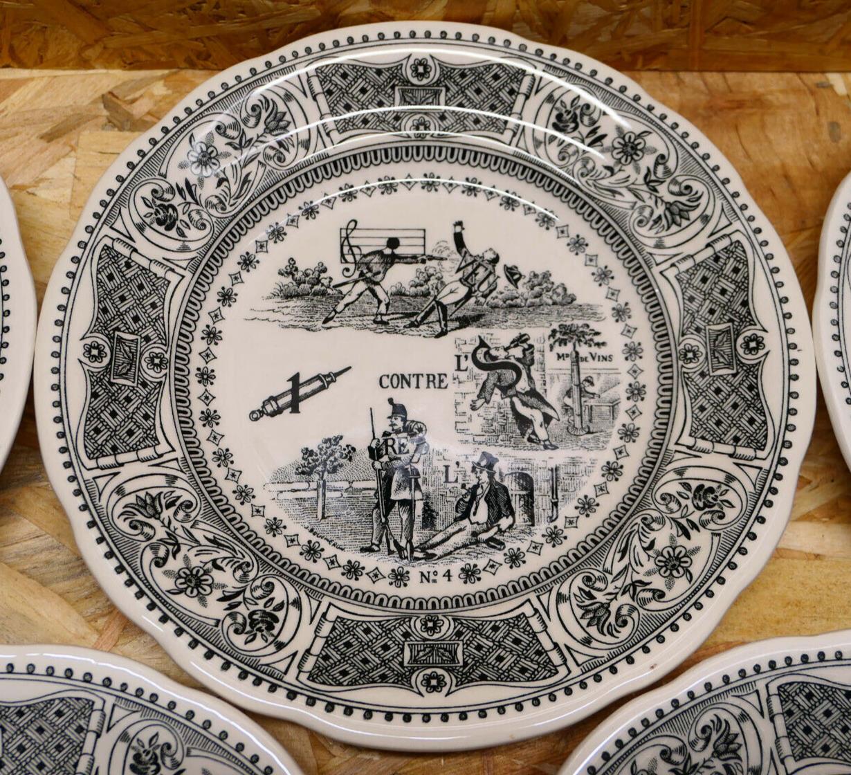 Assiette À Dessert Parlante Décorative Fantaisie Rébus Gien - Lot de 7