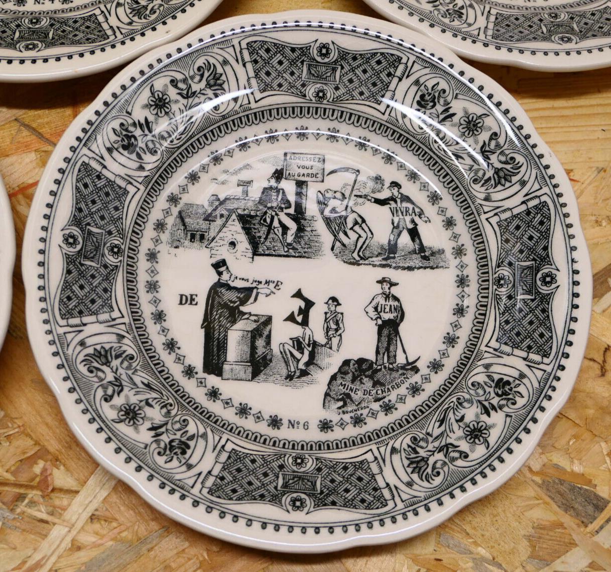 Assiette À Dessert Parlante Décorative Fantaisie Rébus Gien - Lot de 7