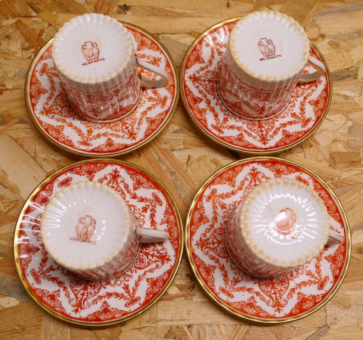 Rare Ensemble De 4 Tasses À Café Et Soucoupes WEDGWOOD Porcelaine Anglaise XIXe