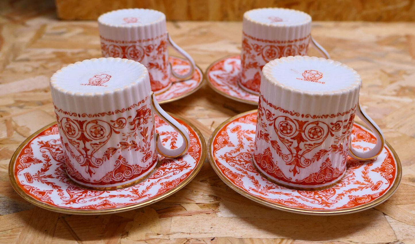 Rare Ensemble De 4 Tasses À Café Et Soucoupes WEDGWOOD Porcelaine Anglaise XIXe