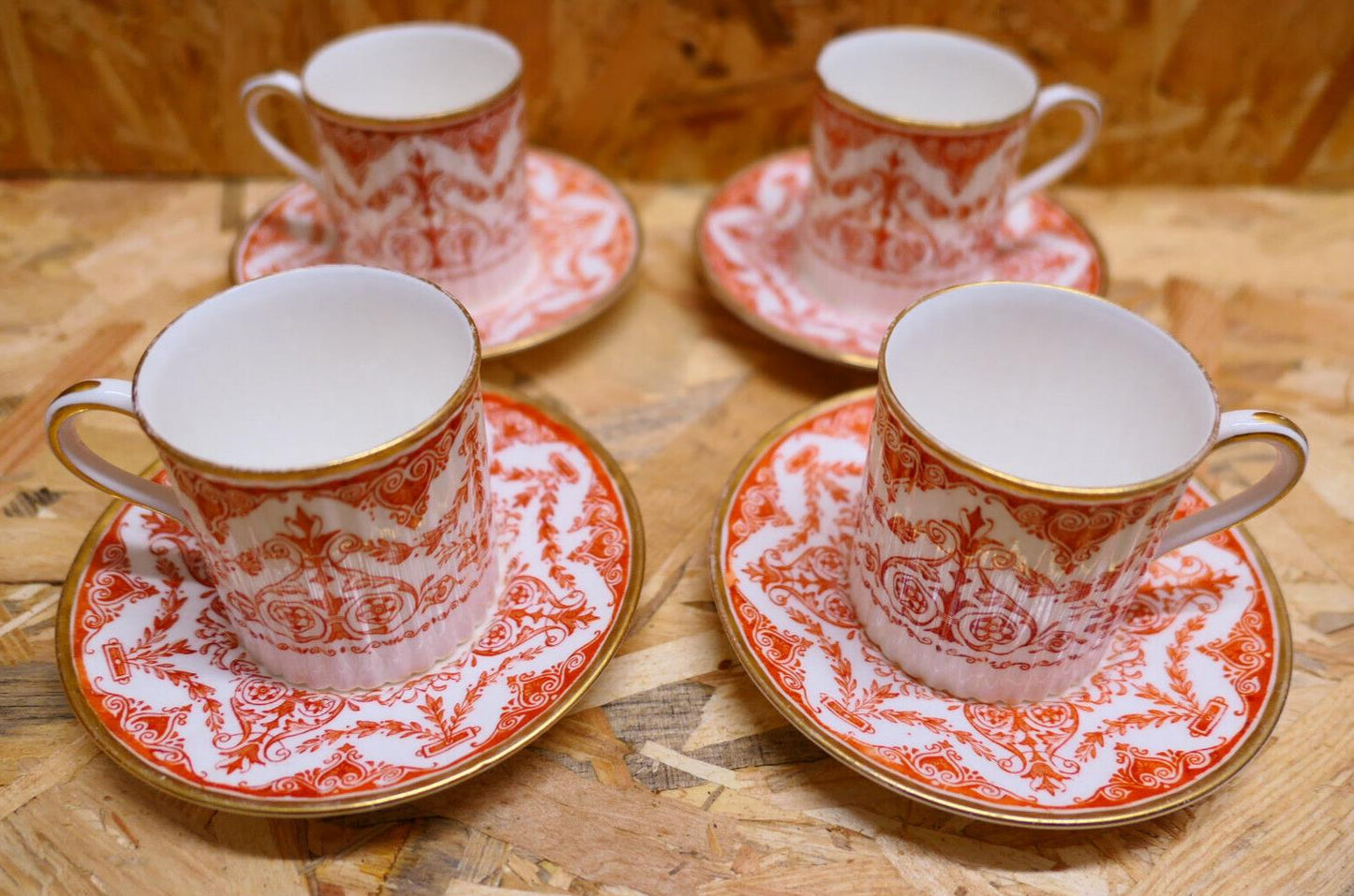 Rare Ensemble De 4 Tasses À Café Et Soucoupes WEDGWOOD Porcelaine Anglaise XIXe