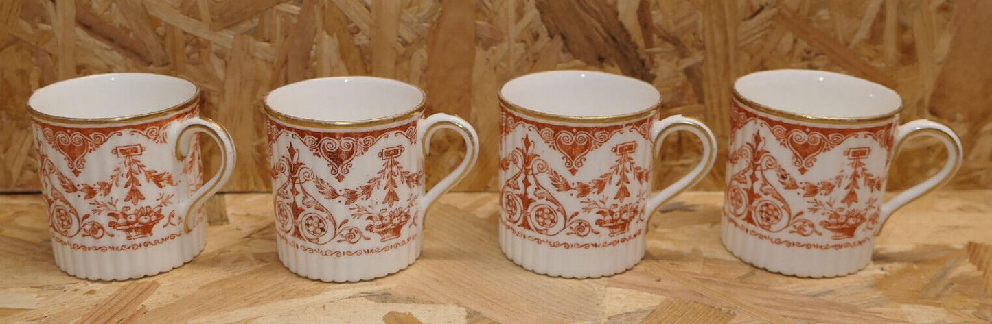 Rare Ensemble De 4 Tasses À Café Et Soucoupes WEDGWOOD Porcelaine Anglaise XIXe