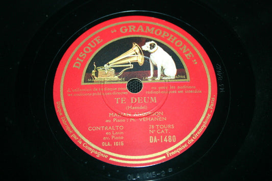 MARIAN ANDERSON / M. VEHANEN   RARE 78T GRAMOPHONE   TE DEUM   CONTRALTO