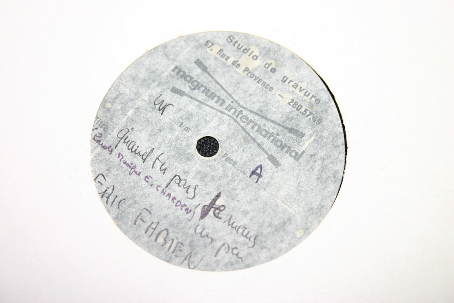ERIC FABIEN RARE SINGLE-SIDED MATRIX 45 RPM WHEN YOU LEAVE I DIE A LITTLE 1974