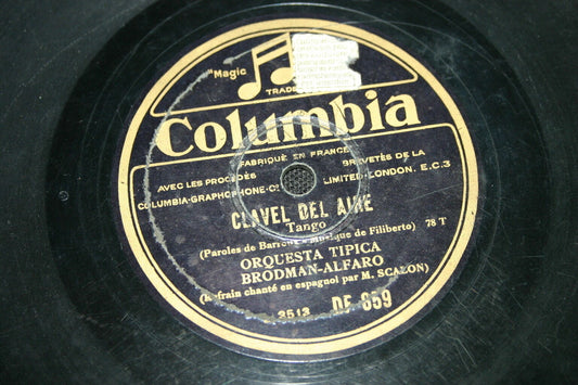 ORQUESTA TIPICA BRODMAN-ALFARO   78T   EL BAQUEANO / CLAVEL DEL AIRE   COLUMBIA