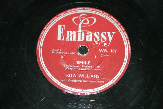 RITA WILLIAMS   78T   SMILE / LITTLE THINGS MEAN A LOT   EMBASSY 107
