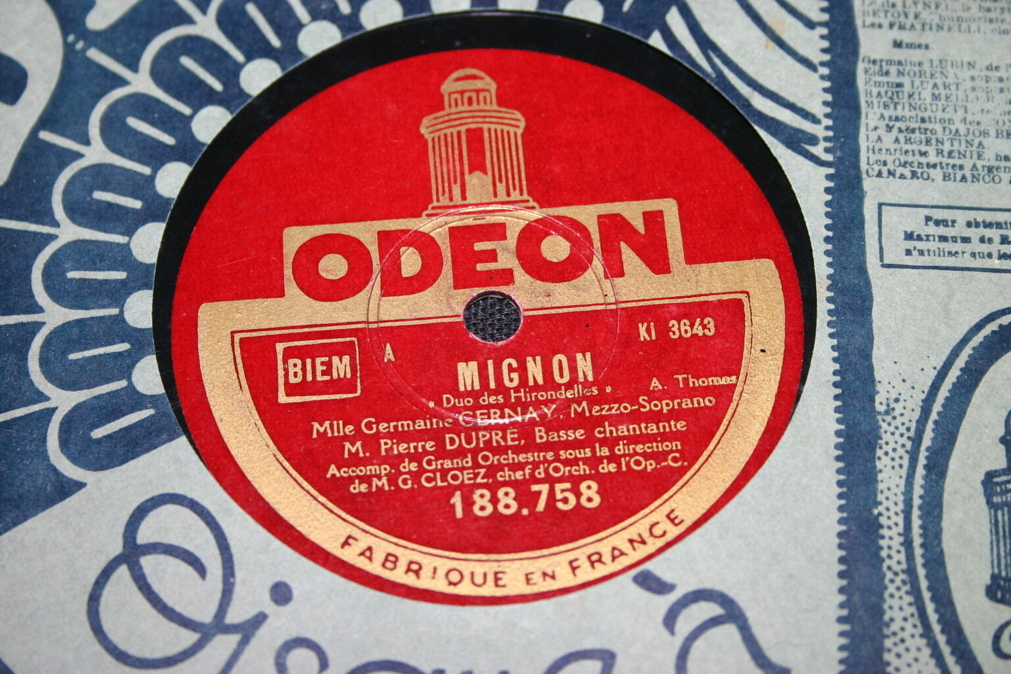 GERMAINE CERNAY / PIERRE DUPRE 78T MIGNON
