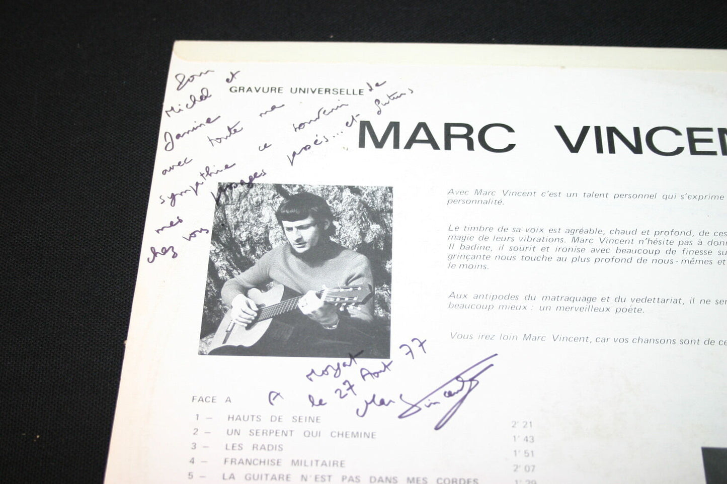 MARC VINCENT LOT DE 3 LP 33T 12" TOUS DEDICACES !