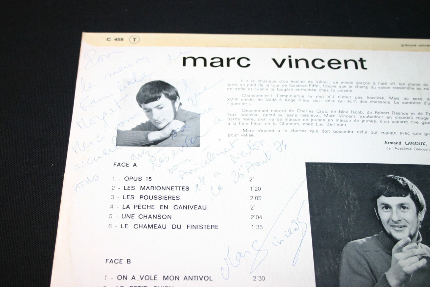 MARC VINCENT LOT DE 3 LP 33T 12" TOUS DEDICACES !