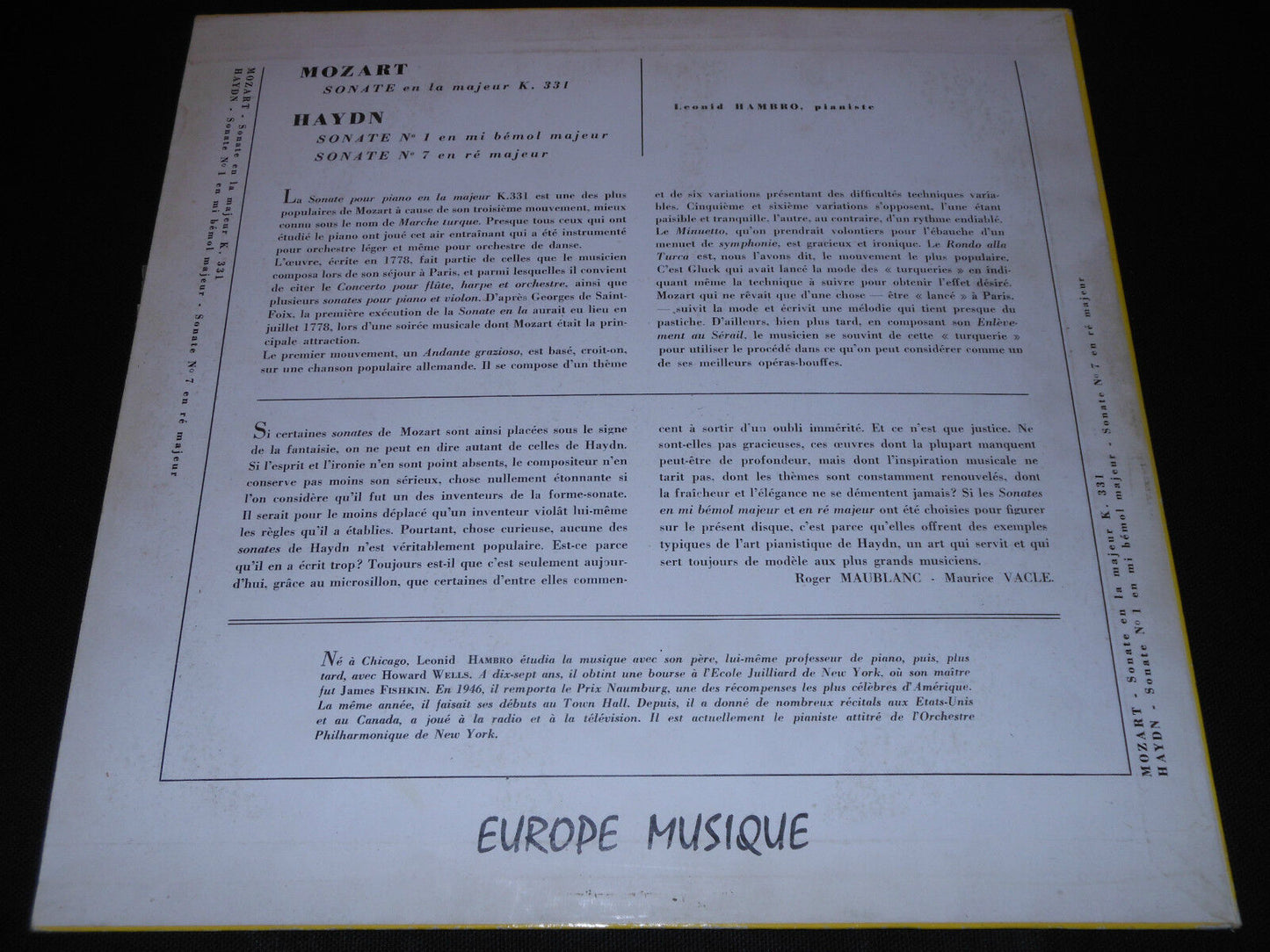 LEONID HAMBRO pianiste HAYDN MOZART LP 33T 12" EUROPE-MUSIQUE