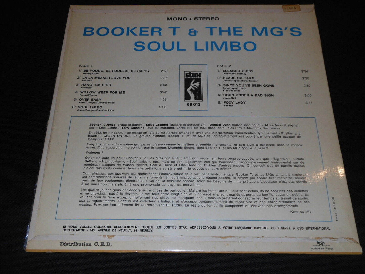 BOOKER T & THE MG'S LP 33T 12" SOUL LIMBO FRENCH STAX 69013