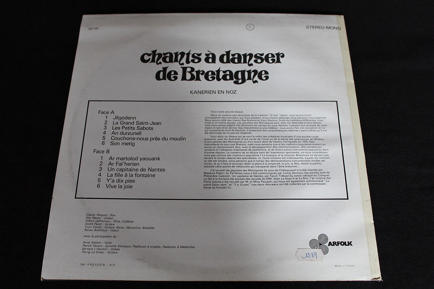 JILGODENN CHANTS A DANSER DE BRETAGNE KANERIEN EN NOZ LP 33T 12" ARFOLK