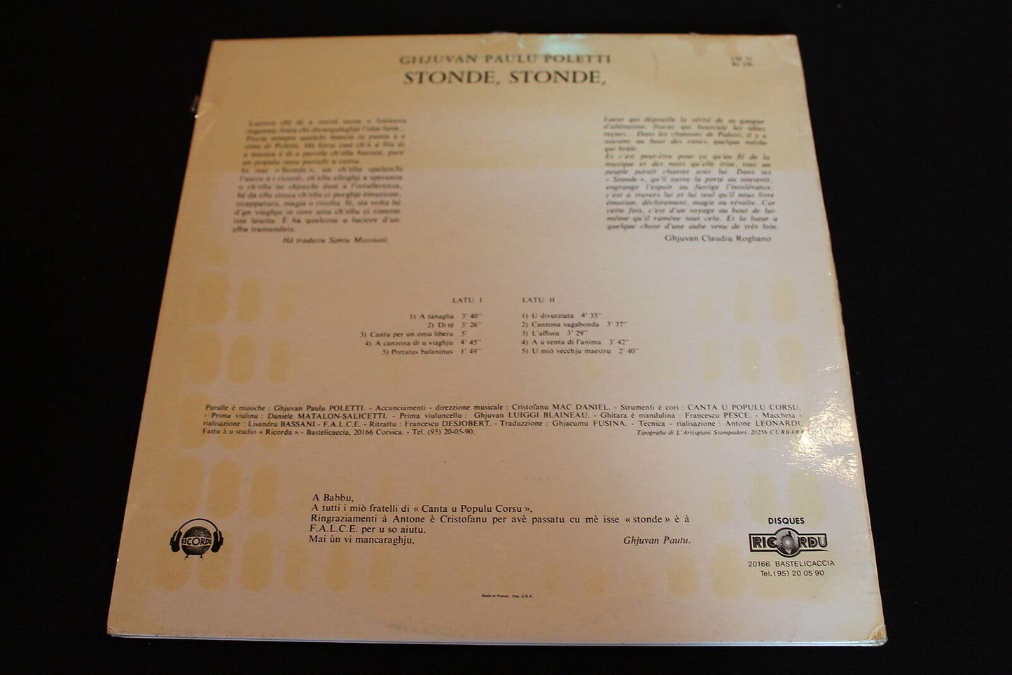 GHJUVAN PAULU POLETTI LP 33T 12" STONDE STONDE RICORDU LM 33 RI 250