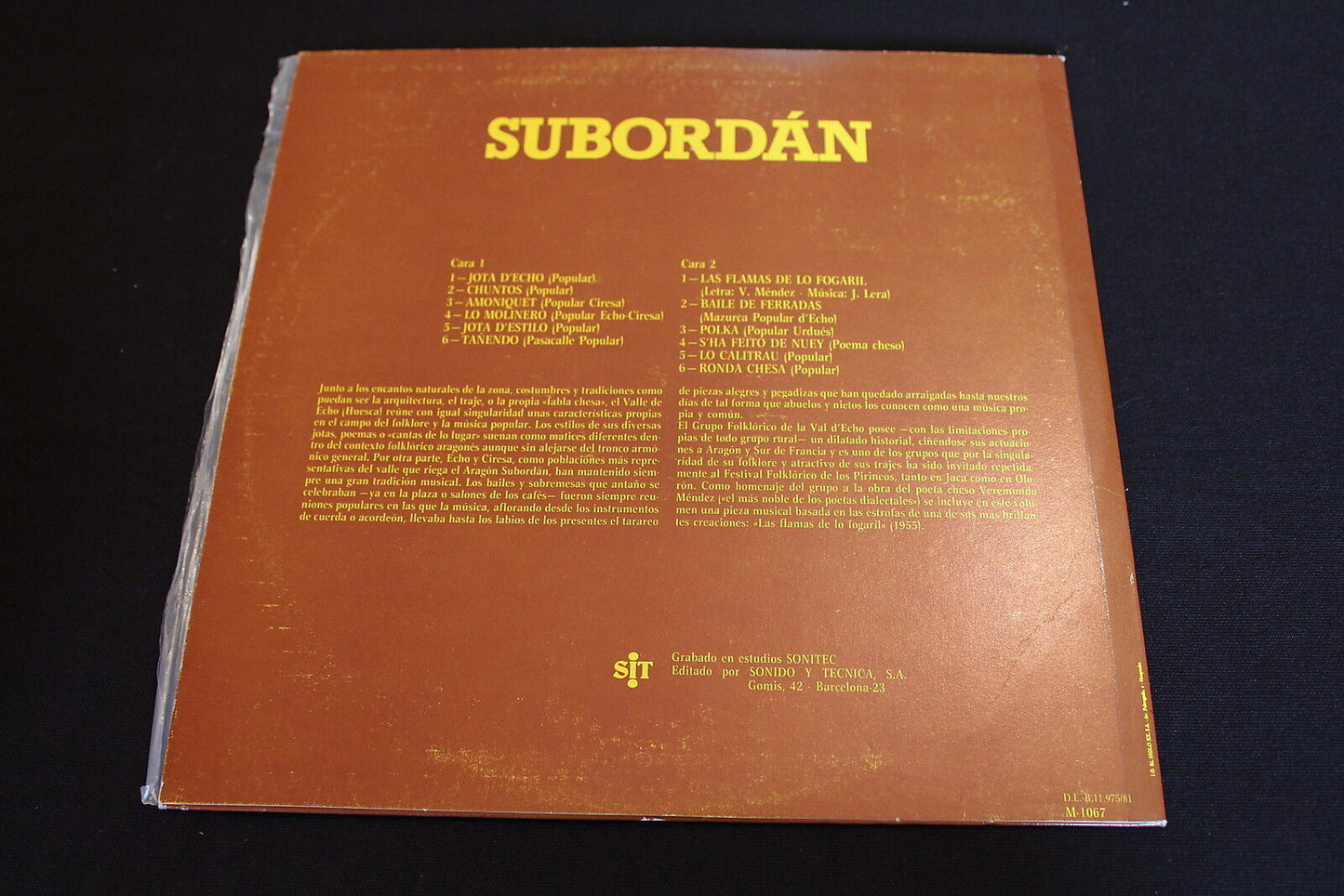 SUBORDAN FOLKLORE y MUSICA POPULAR EN LA VAL D'ECHO (HUESCA) LP 33T 12"