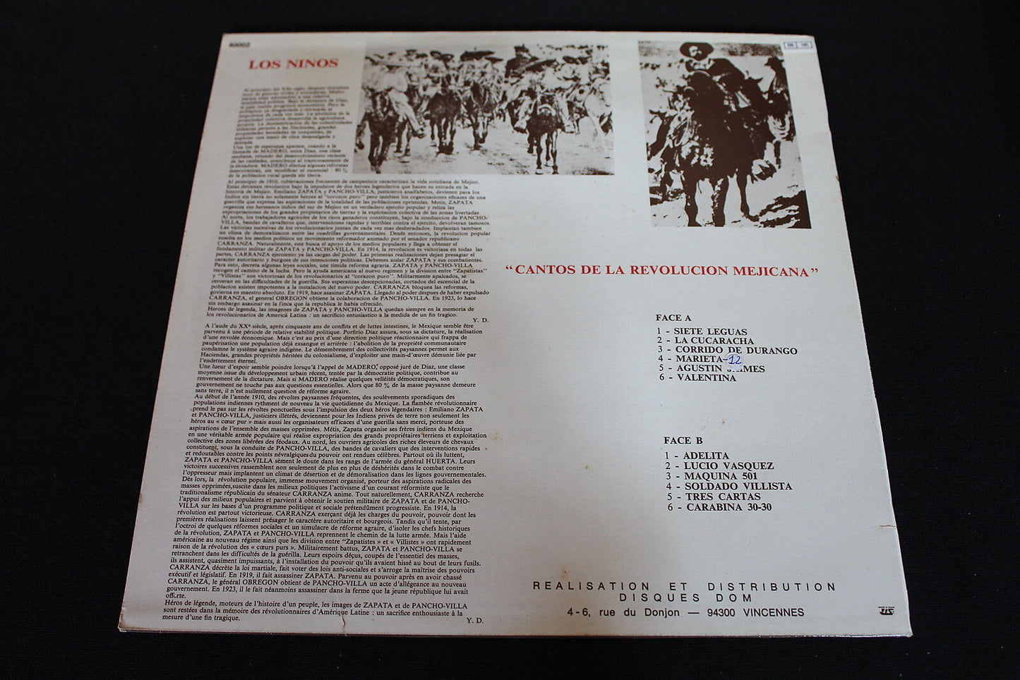 LOS NINOS CANTOS DE LA REVOLUCION MEJICANA LP 33T 12" DOM 40002