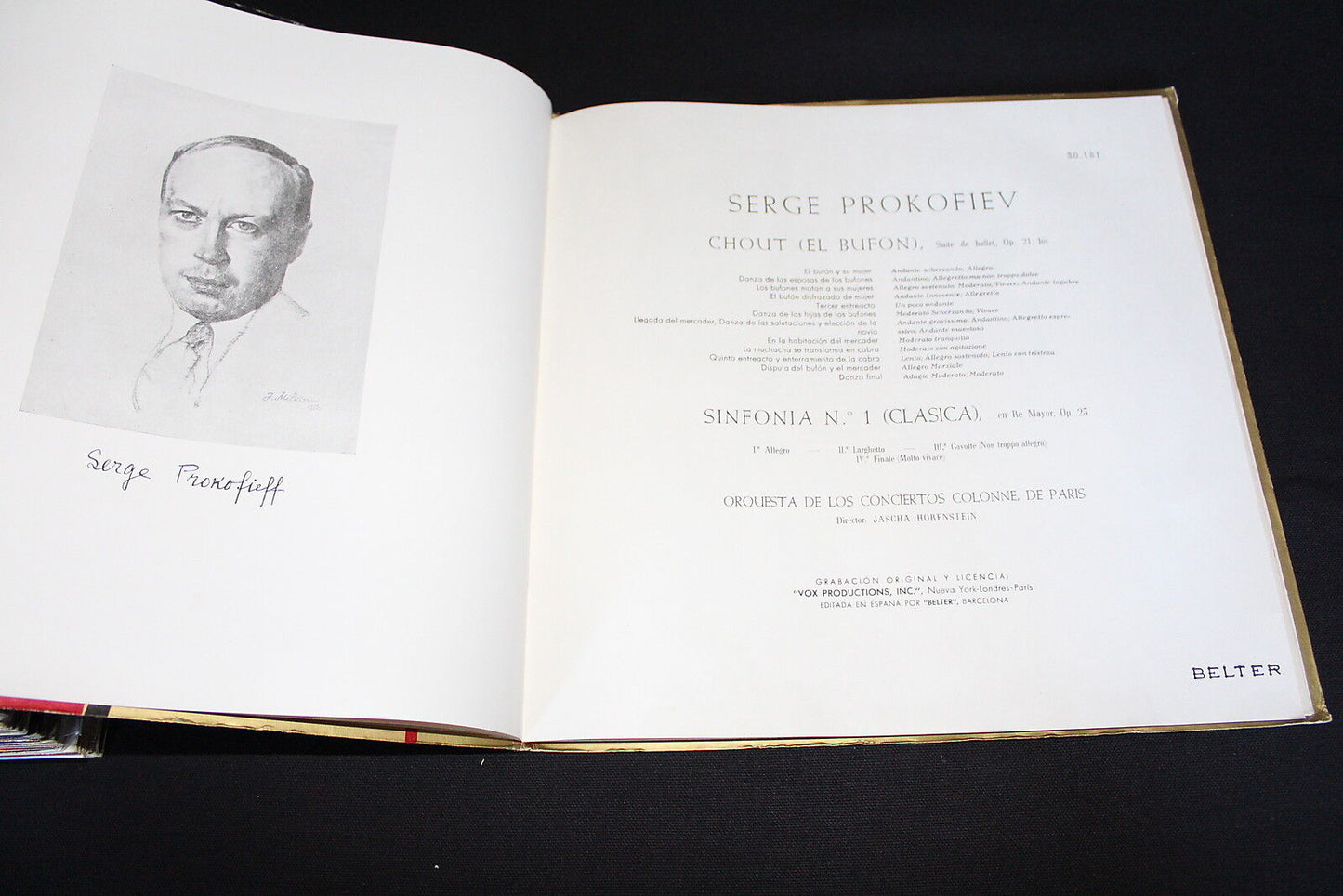 PROKOFIEV CHOUT / SINFONIA CLASICA LP 33T BELTER VOX 30181 1959 RARE