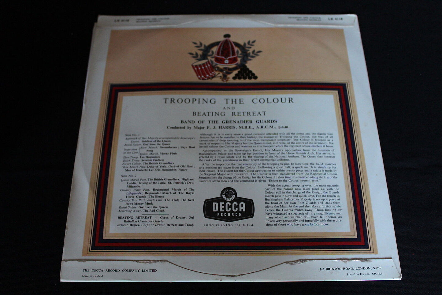 TROOPING THE COLOUR BAND OF THE GRENADIER GUARDS LP 33T UK DECCA LK 4118