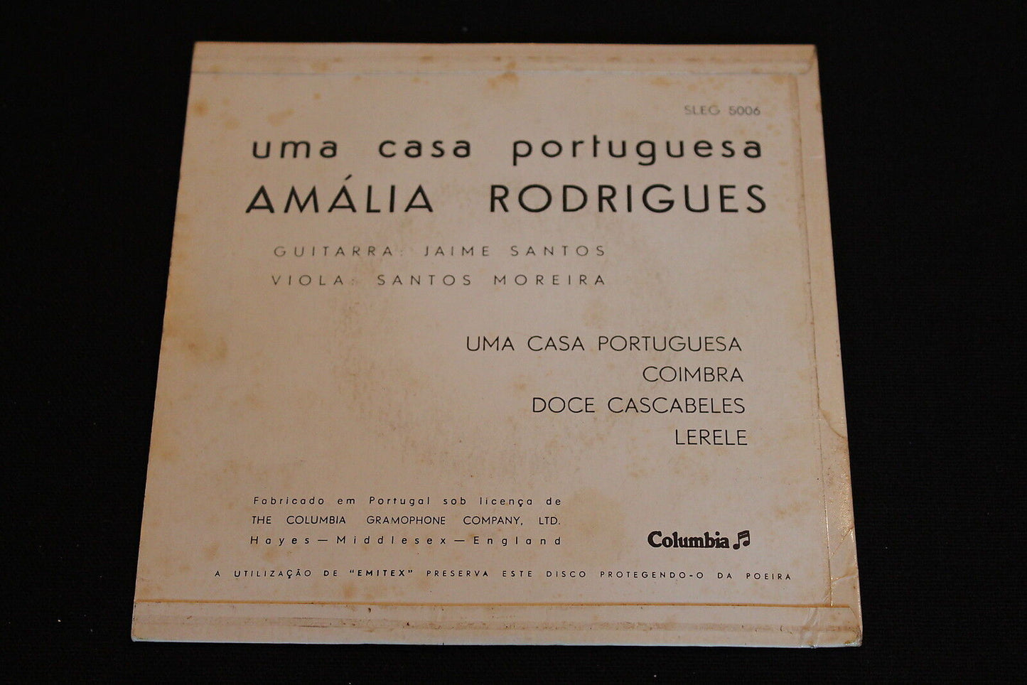 AMALIA RODRIGUES EP 45T 7" UMA CASA PORTUGUESA COLUMBIA SLEG 5006