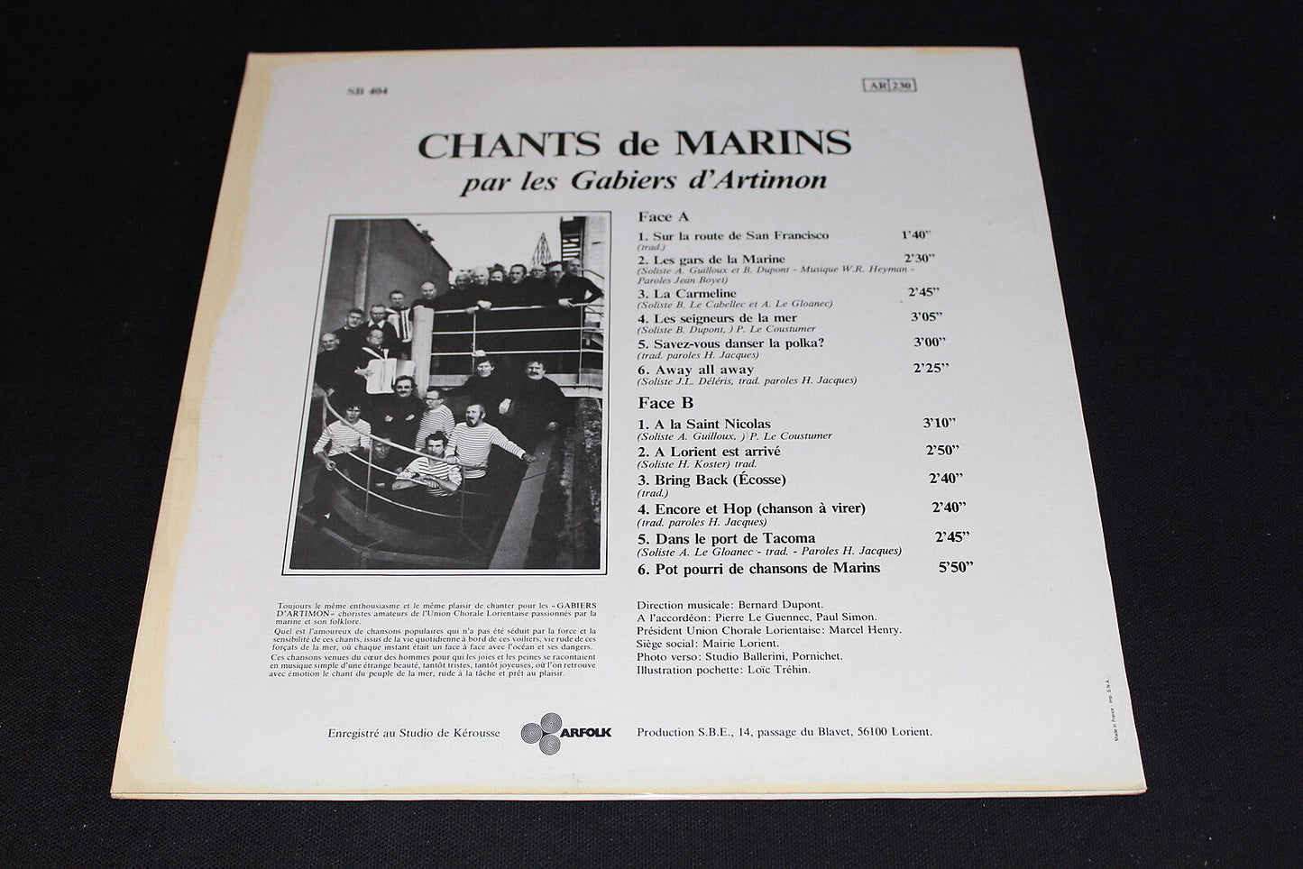 LES GABIERS D'ARTIMON CHANTS DE MARINS ARFOLK SB 404 LP 33T 12"