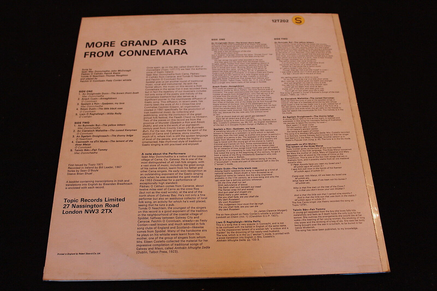 MORE GRAND AIRS FROM CONNEMARA TOPIC RECORDS UK LP 33T 12"