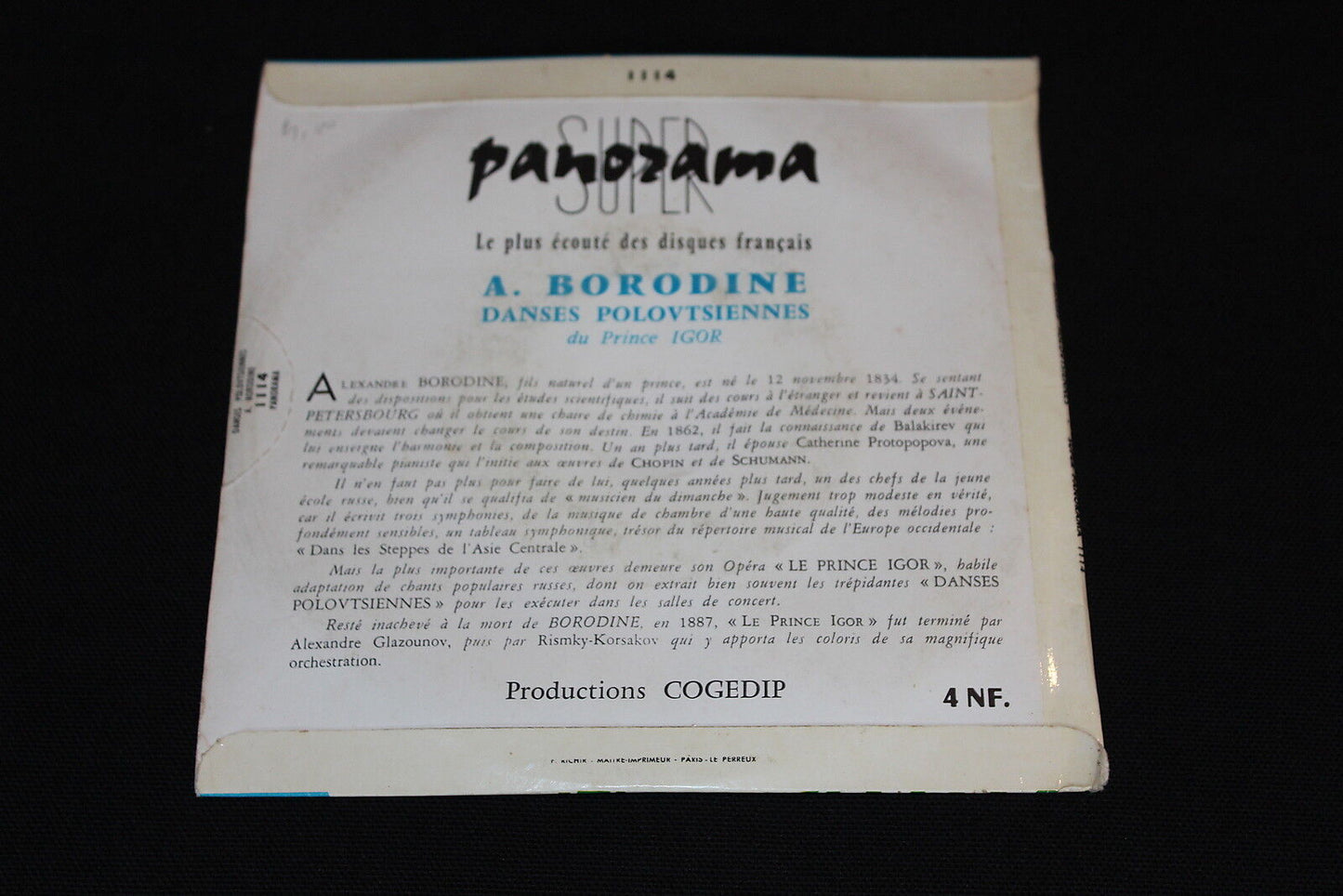 DANSES POLOVTSIENNES ORCHESTRE SYMPHONIQUE DES CONCERTS CHOUTEAU EP 45T 7"