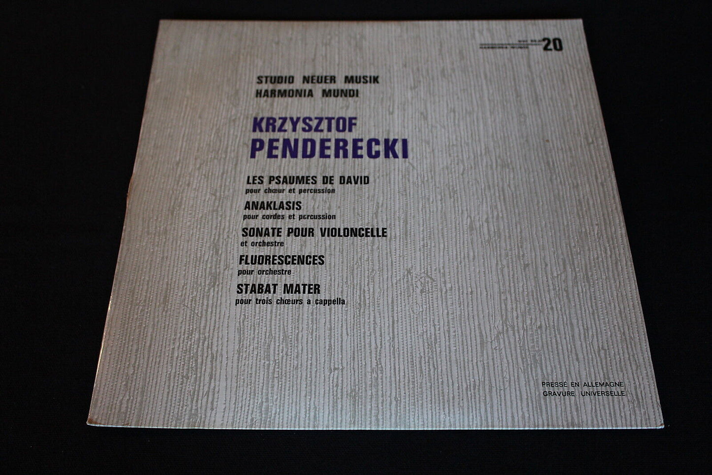 KRZYSZTOF PENDERECKI LP 33T 12" HARMONIA MUNDI WER 60.020 GEMA